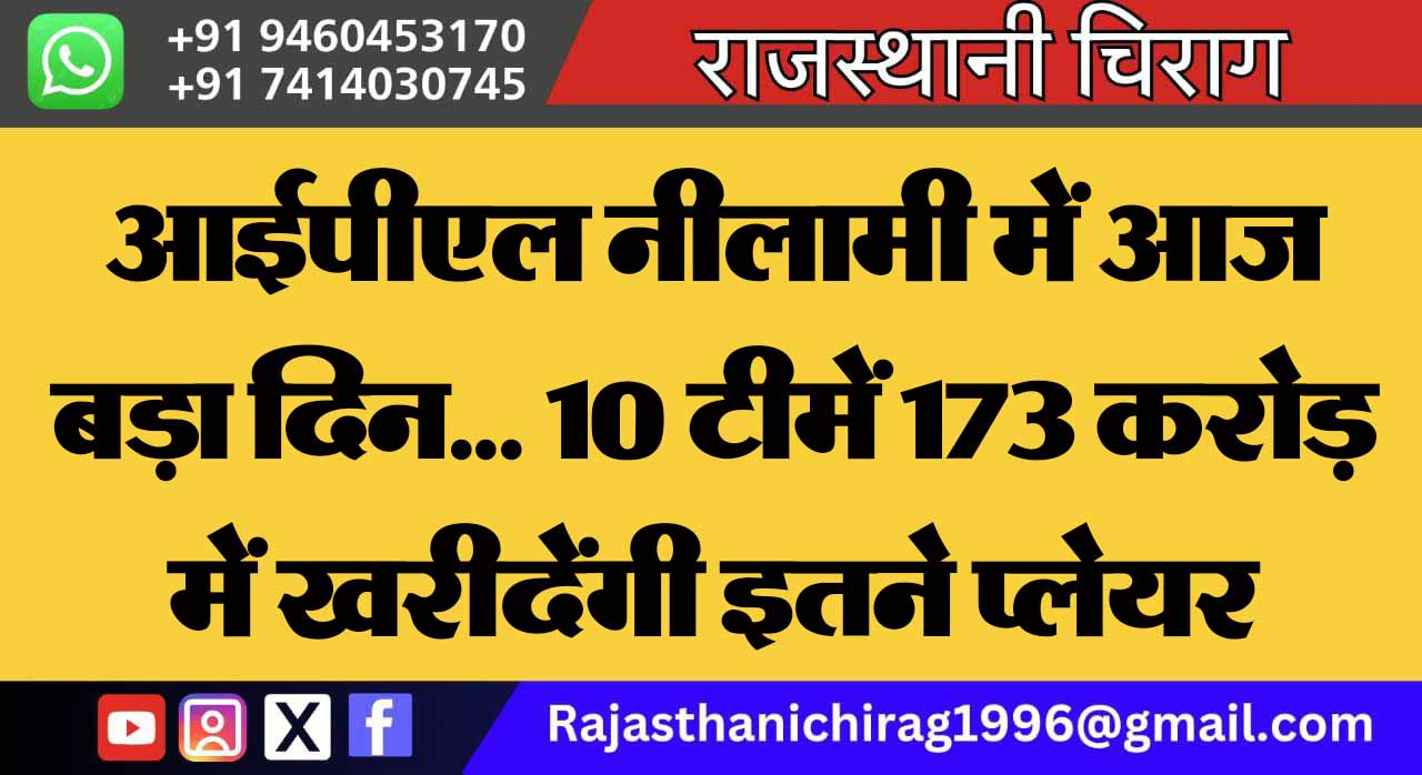 आईपीएल नीलामी में आज बड़ा दिन… 10 टीमें 173 करोड़ में खरीदेंगी इतने प्लेयर