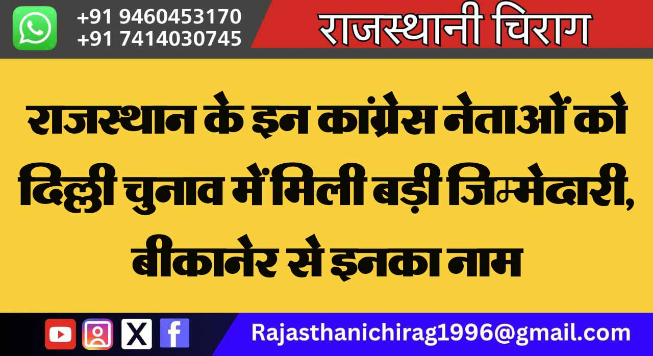 राजस्थान के इन कांग्रेस नेताओं को दिल्ली चुनाव में मिली बड़ी जिम्मेदारी, बीकानेर से इनका नाम