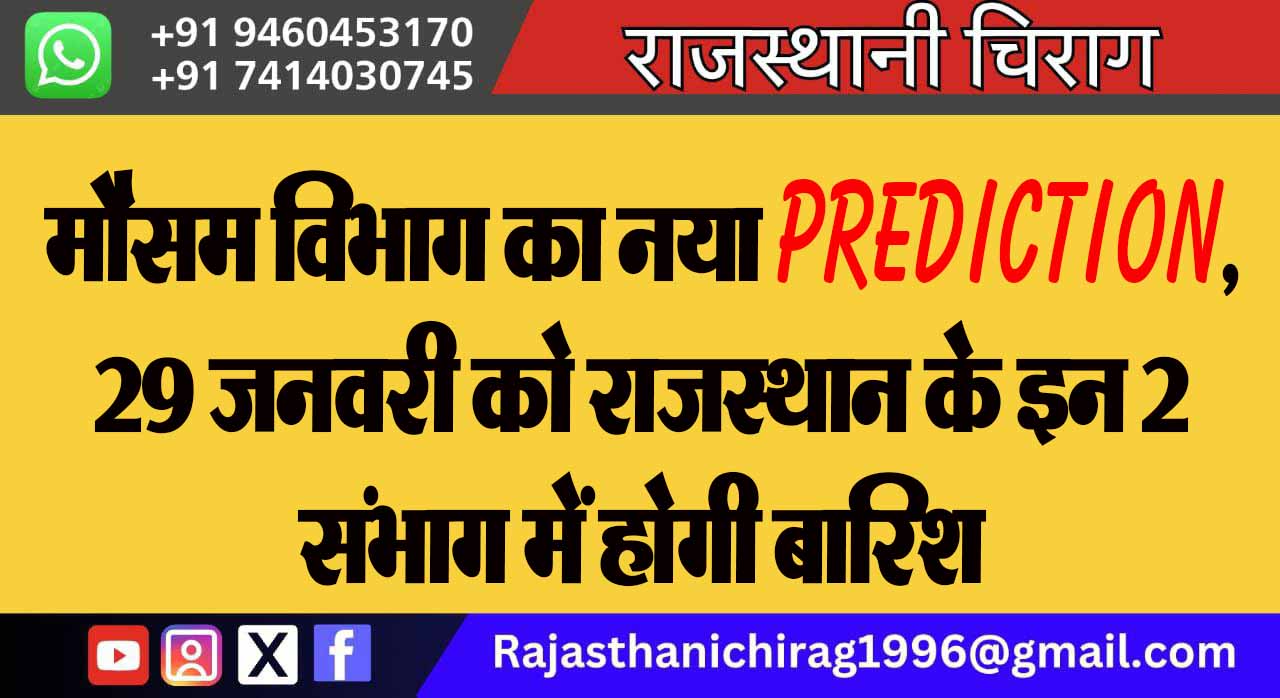 मौसम विभाग का नया Prediction, 29 जनवरी को राजस्थान के इन 2 संभाग में होगी बारिश