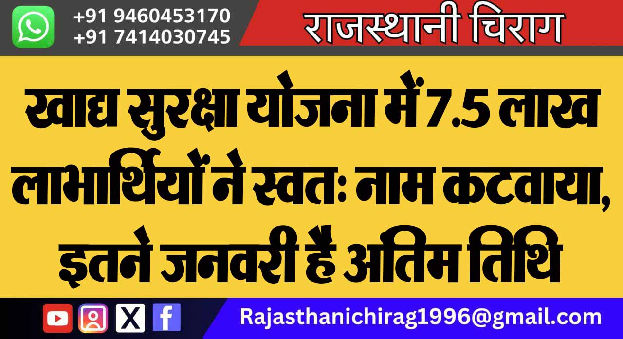 खाद्य सुरक्षा योजना में 7.5 लाख लाभार्थियों ने स्वत: नाम कटवाया, इतने जनवरी है अंतिम तिथि