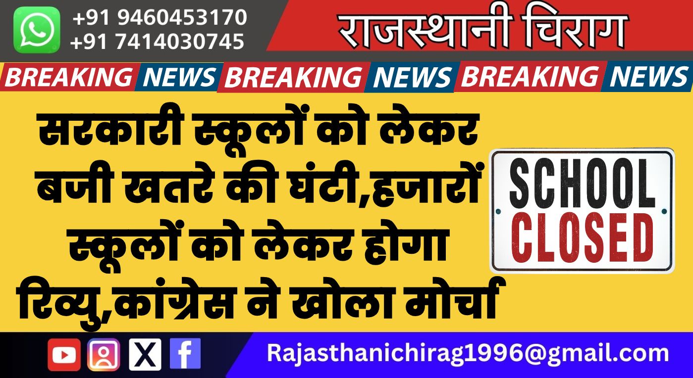 सरकारी स्कूलों को लेकर बजी खतरे की घंटी,हजारों स्कूलों को लेकर होगा रिव्यु,कांग्रेस ने खोला मोर्चा