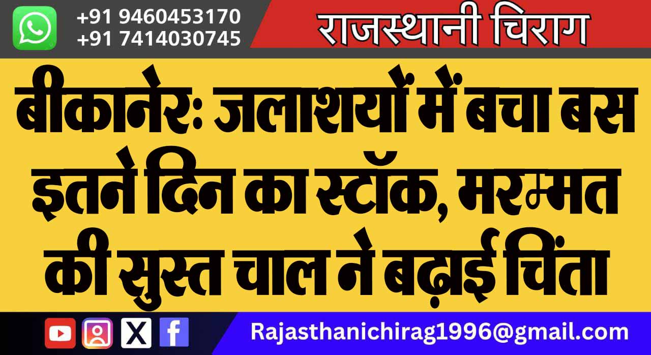 बीकानेर: जलाशयों में बचा बस इतने दिन का स्टॉक, मरम्मत की सुस्त चाल ने बढ़ाई चिंता