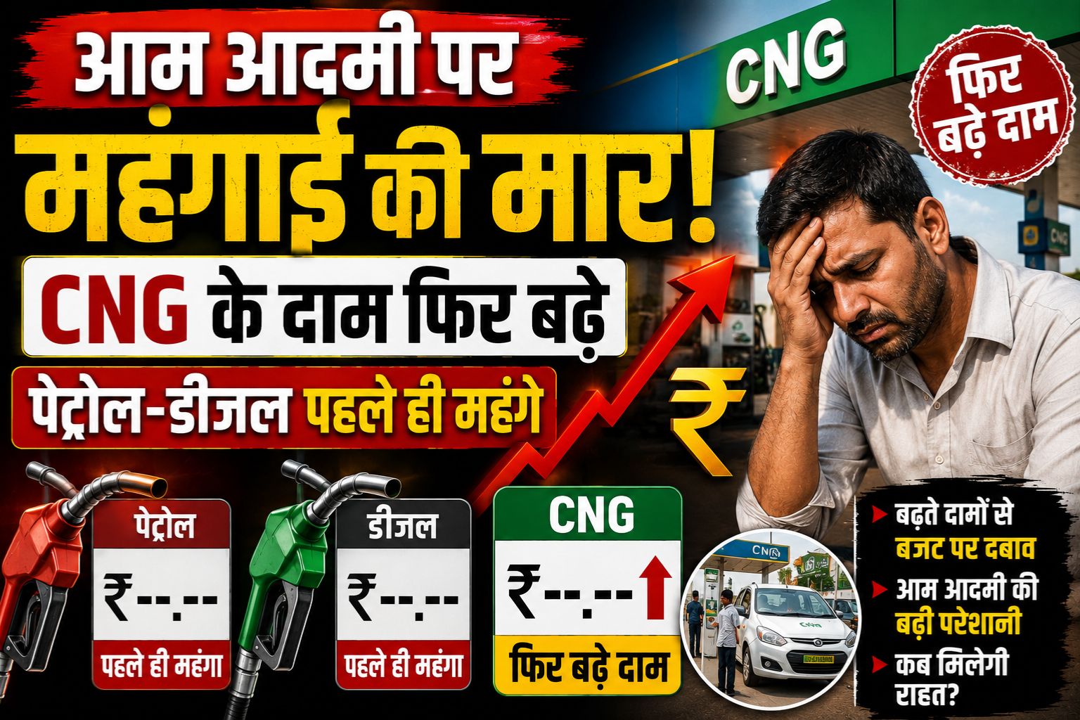 आम आदमी पर महंगाई की मार: सीएनजी के दाम फिर बढ़े, पेट्रोल-डीजल पहले ही महंगे