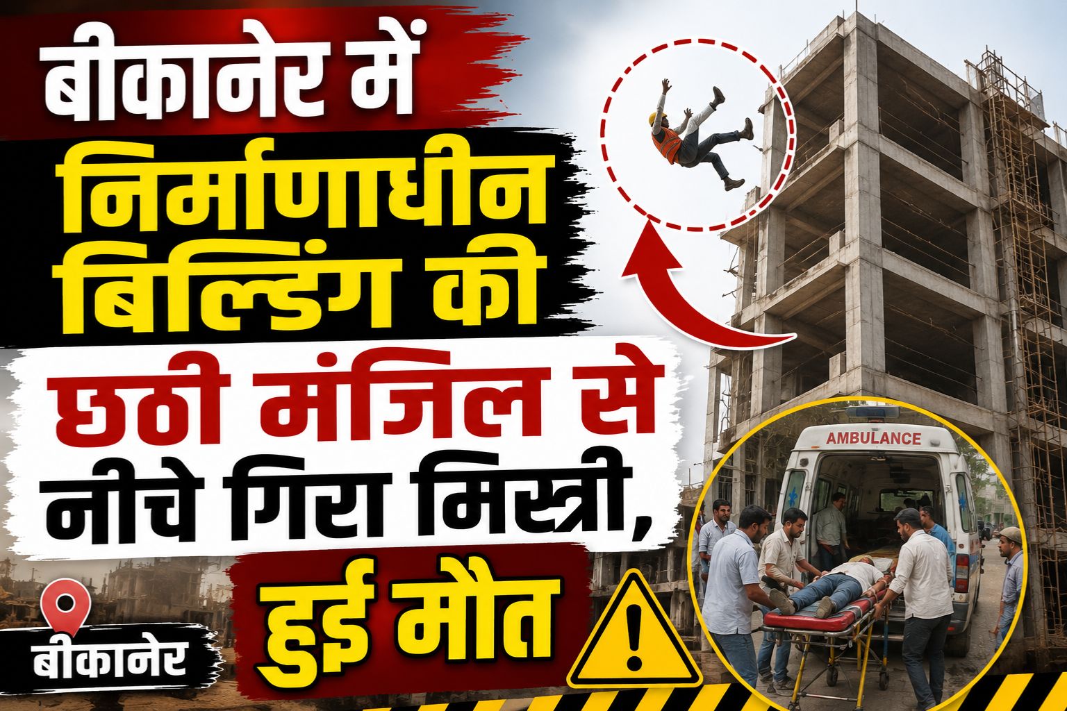 बीकानेर में निर्माणाधीन बिल्डिंग की छठी मंजिल से नीचे गिरा मिस्त्री, हुई मौत 