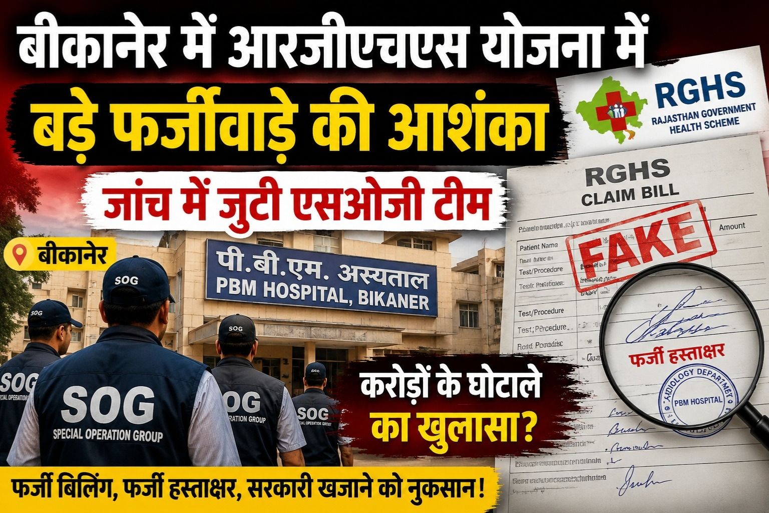 बीकानेर में आरजीएचएस योजना में बड़े फर्जीवाड़े की आशंका, जांच में जुटी एसओजी टीम