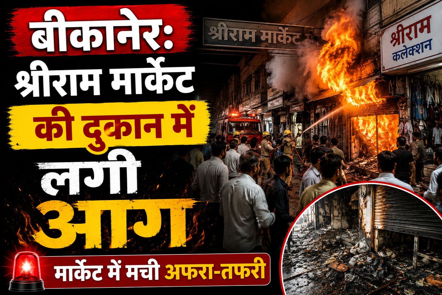 बीकानेर: श्रीराम मार्केट की दुकान में लगी आग, मार्केट में मची अफरा-तफरी