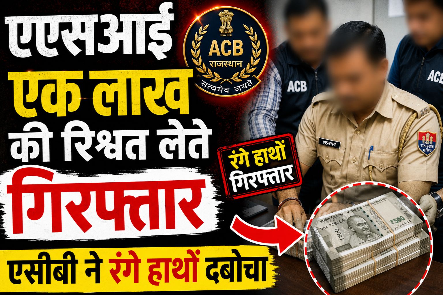 एएसआई एक लाख की रिश्वत लेते गिरफ्तार, एसीबी ने रंगे हाथों दबोचा