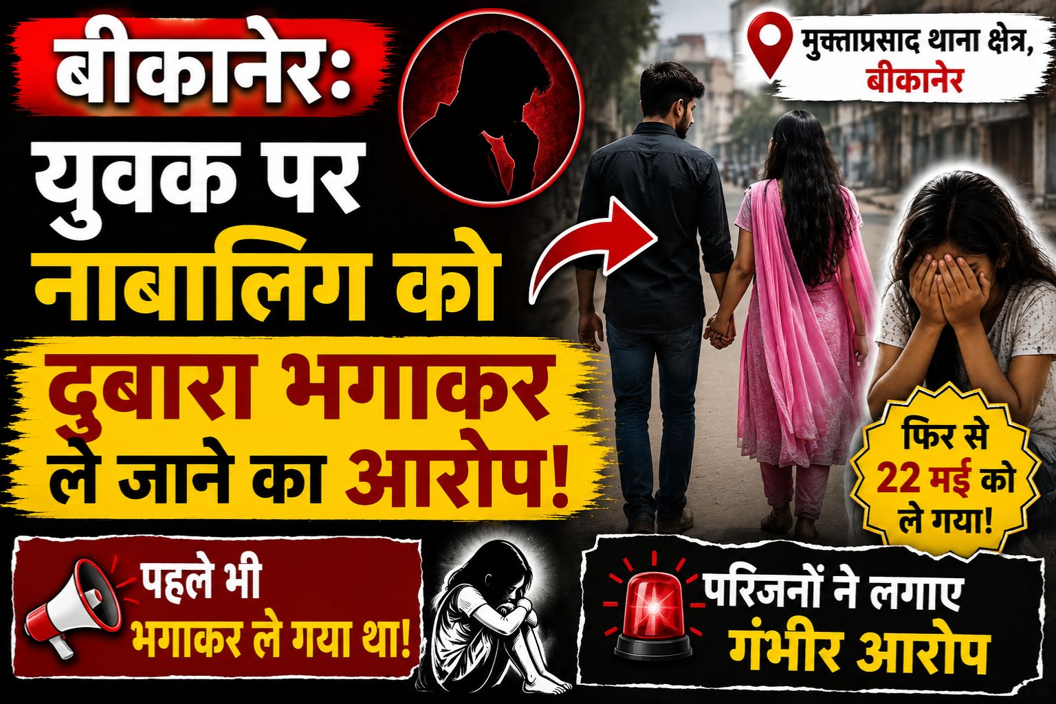 बीकानेर: युवक पर नाबालिग को दोबारा भगाकर ले जाने का आरोप, परिजनों ने लगाए गंभीर आरोप