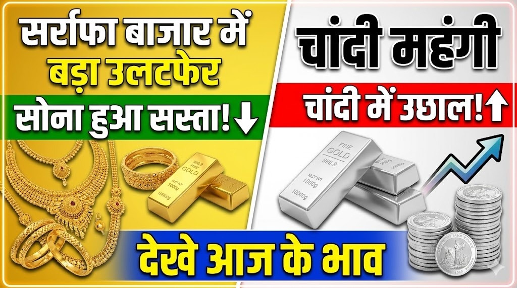 सर्राफा बाजार में बड़ा उलटफेर: सोना सस्ता, चांदी महंगी, देखे आज के भाव