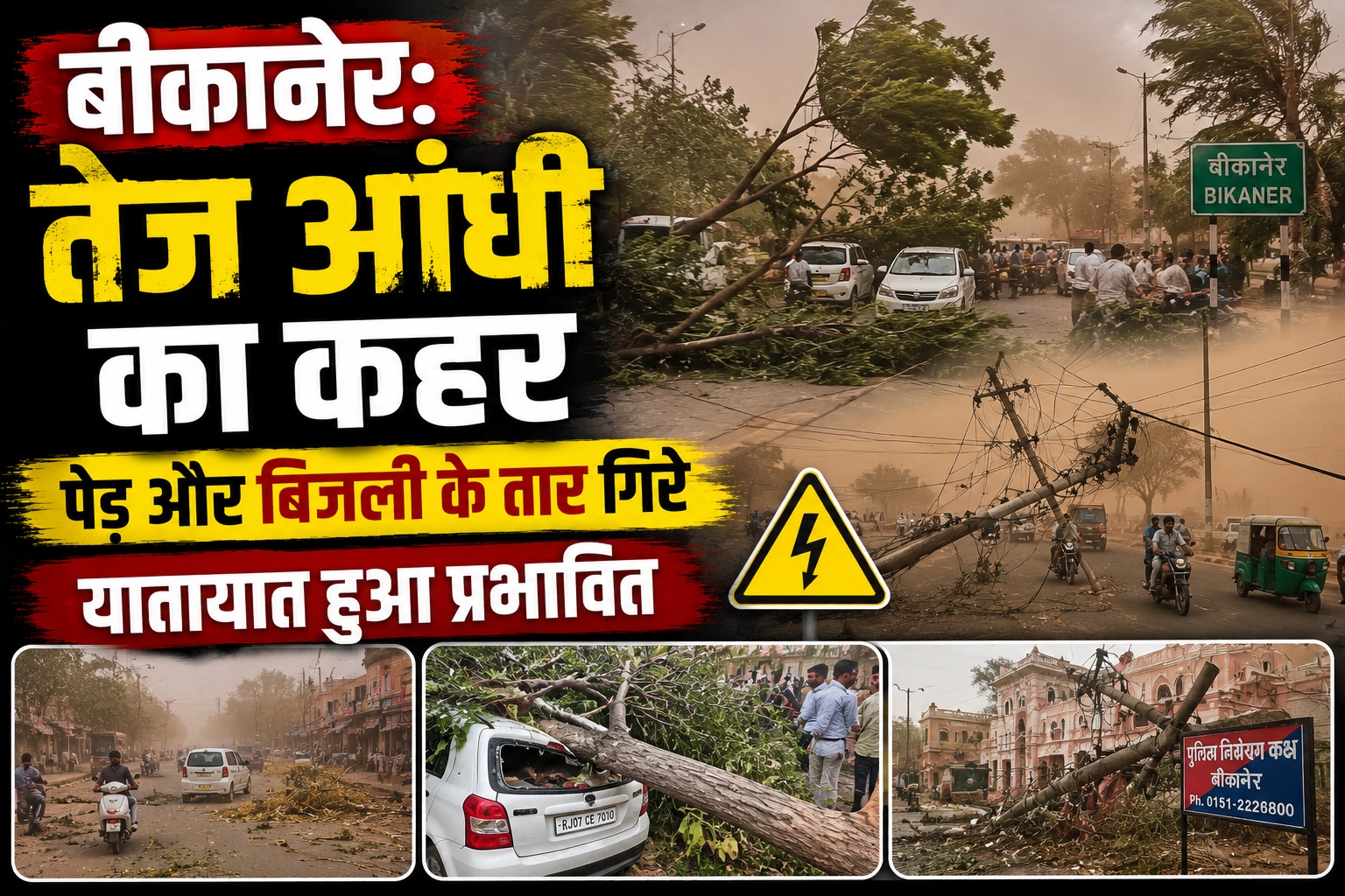 बीकानेर: तेज आंधी का कहर, पेड़ और बिजली के तार गिरे, यातायात हुआ प्रभावित