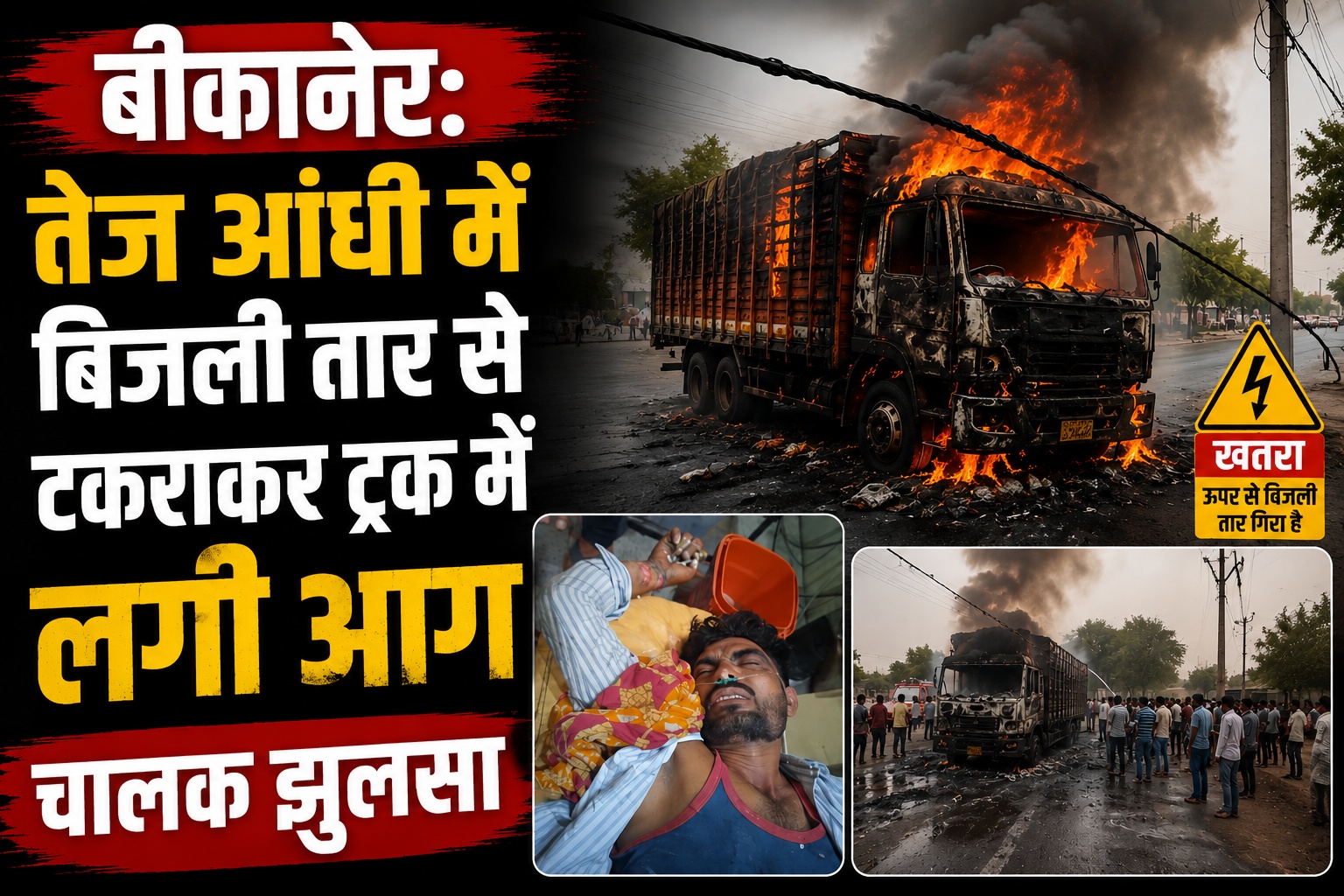 बीकानेर: तेज आंधी में बिजली तार से टकराकर ट्रक में लगी आग, चालक झुलसा