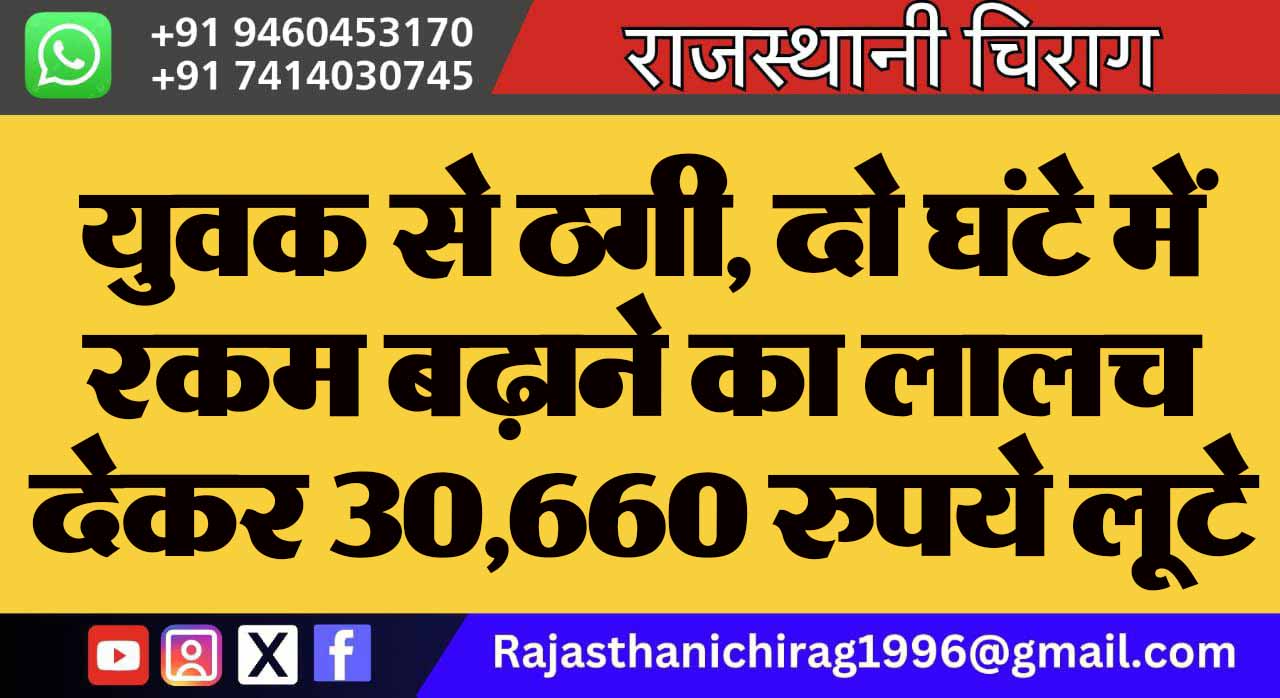 युवक से ठगी, दो घंटे में रकम बढ़ाने का लालच देकर 30,660 रुपये लूटे